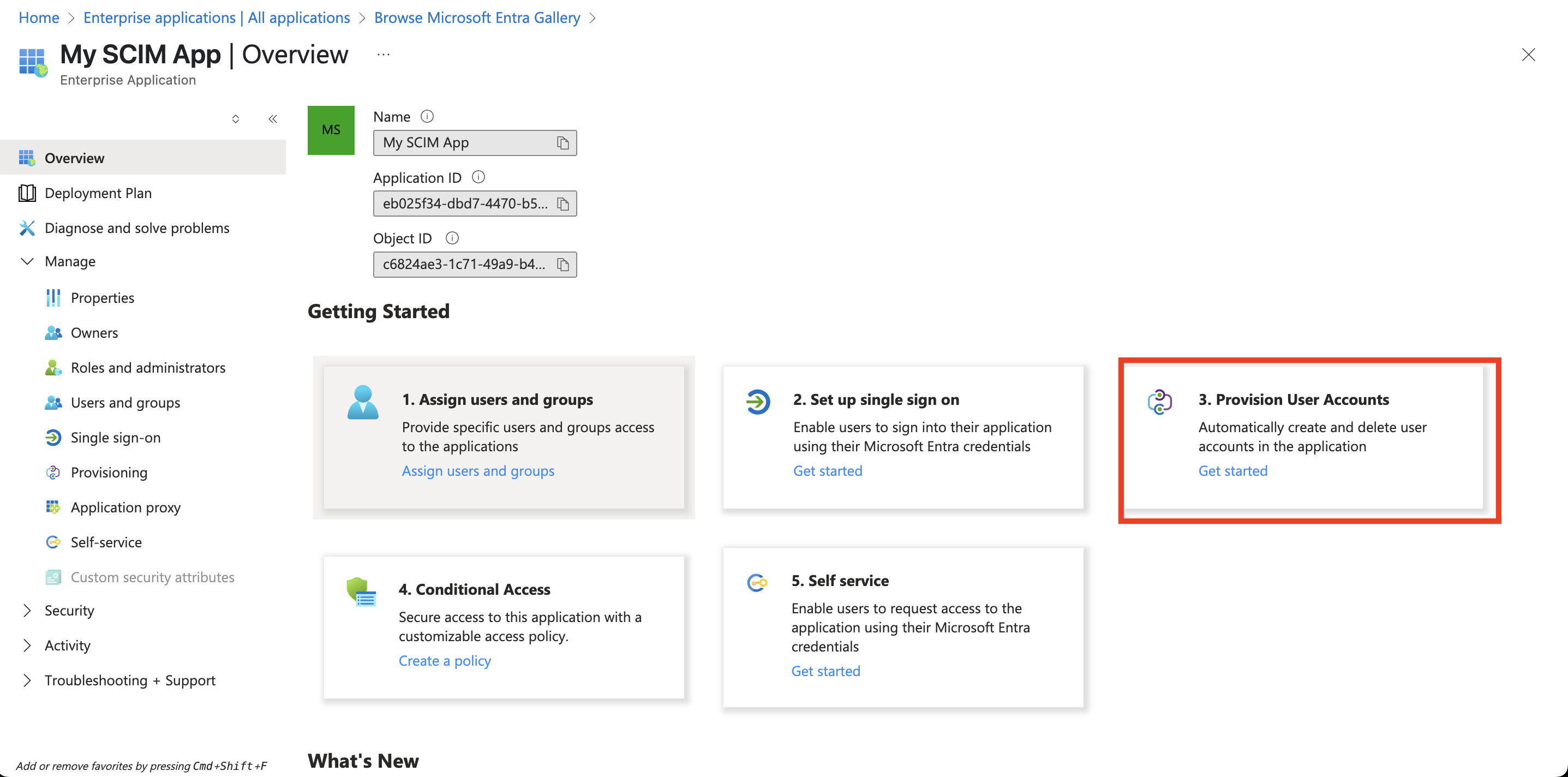 The 'Provision user accounts' option. The 'Provision user accounts' option.